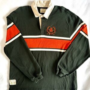 Vintage Arrow Rugby Shirt Mens XL green orange Long Sleeve Cotton Heavy 90s